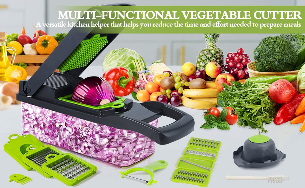 Swetfela 18 In 1 Vegetable Chopper, Mandoline Vegetable Slicer Multifunctional, Chopper Vegetable Cutter with 7 Blades, Mitten, Cleaning Brush and Peeler, Food Chopper for Cutting Vegetables and Fruit - Amazing Gadgets Outlet