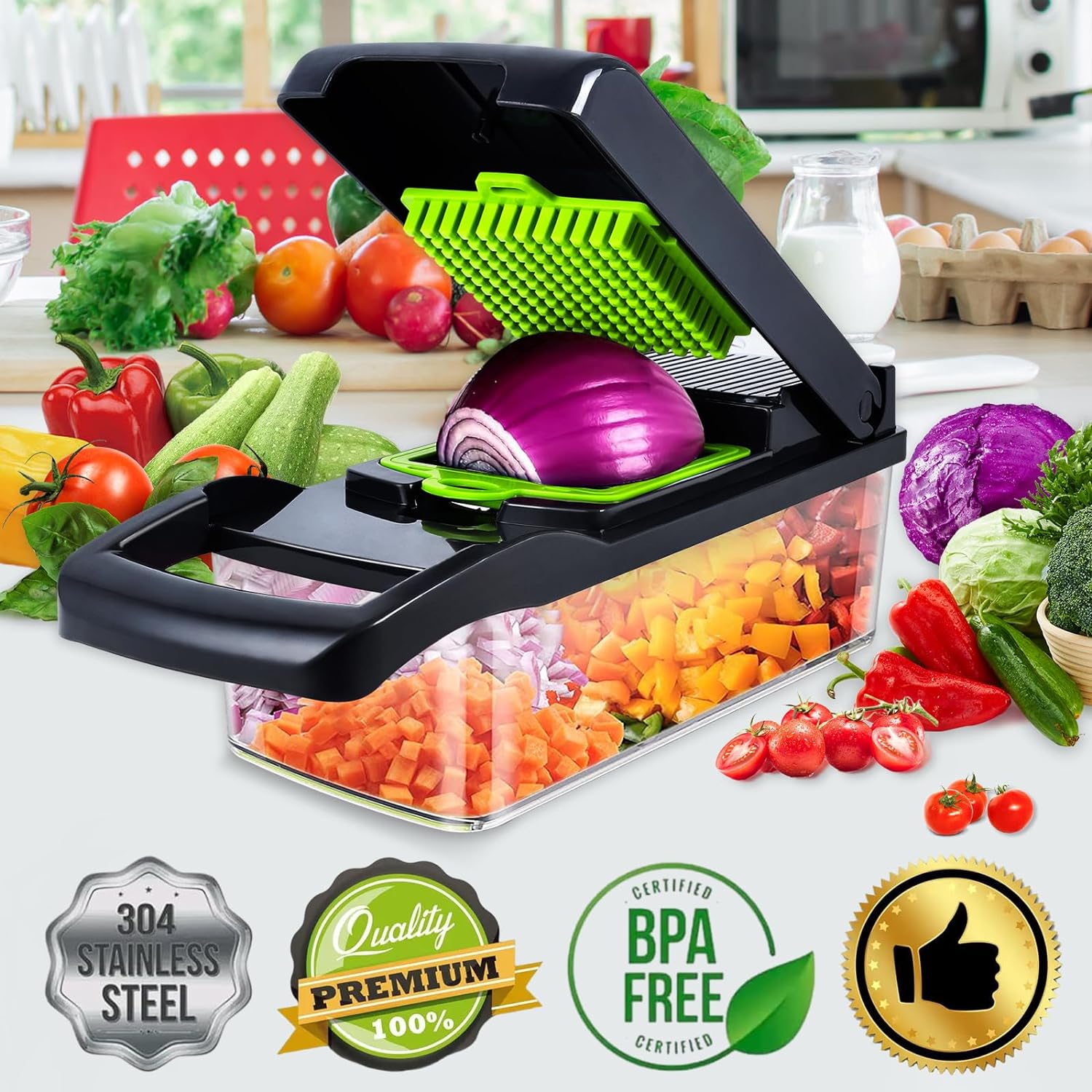 Swetfela 18 In 1 Vegetable Chopper, Mandoline Vegetable Slicer Multifunctional, Chopper Vegetable Cutter with 7 Blades, Mitten, Cleaning Brush and Peeler, Food Chopper for Cutting Vegetables and Fruit - Amazing Gadgets Outlet