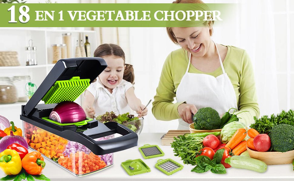 Swetfela 18 In 1 Vegetable Chopper, Mandoline Vegetable Slicer Multifunctional, Chopper Vegetable Cutter with 7 Blades, Mitten, Cleaning Brush and Peeler, Food Chopper for Cutting Vegetables and Fruit - Amazing Gadgets Outlet