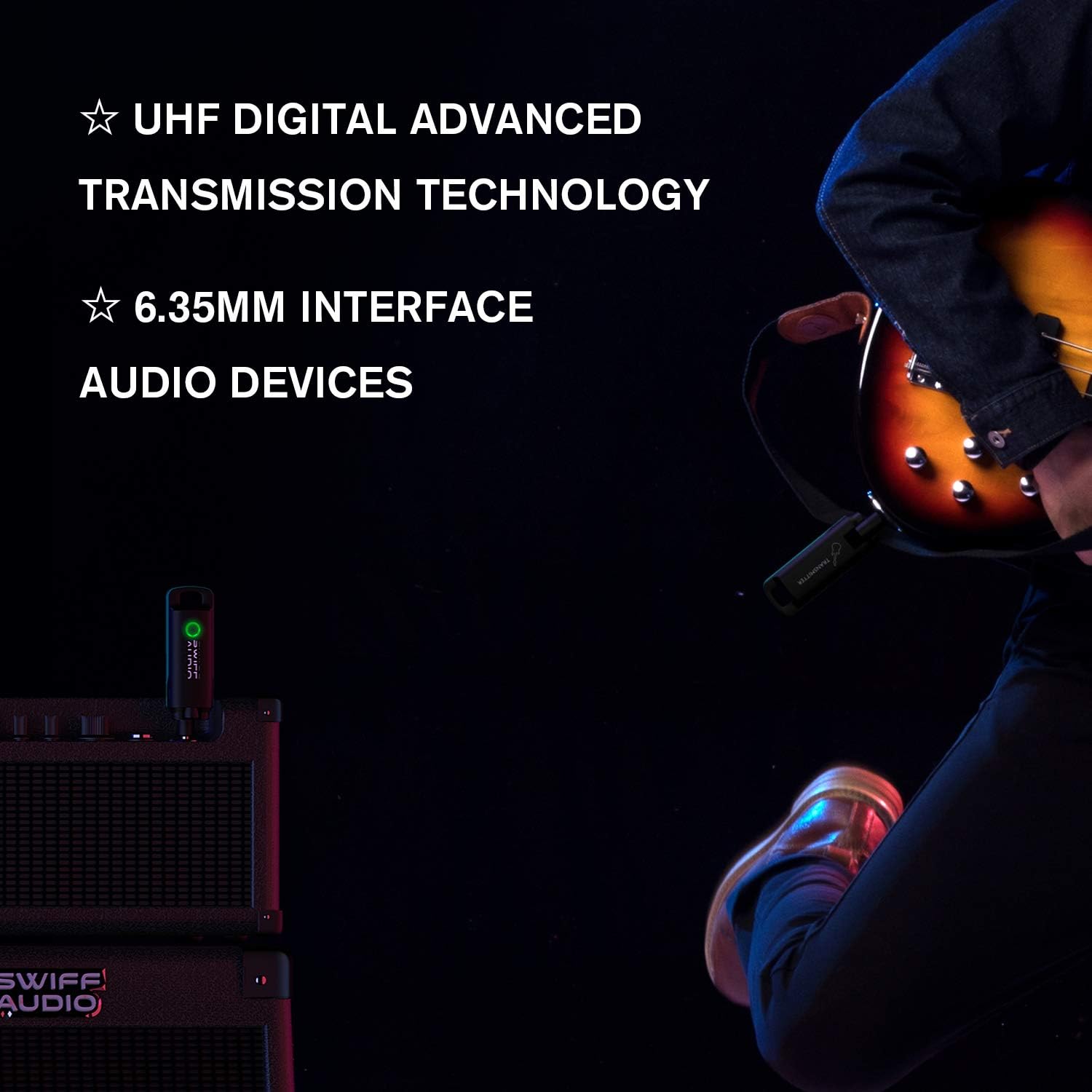 SWIFF Wireless Guitar Transmitter Receiver, Guitar Wireless System Low Latency Rechargeable Digital Audio Wireless Guitar System Support Multi Channels for All Electric Musical Instruments - Amazing Gadgets Outlet