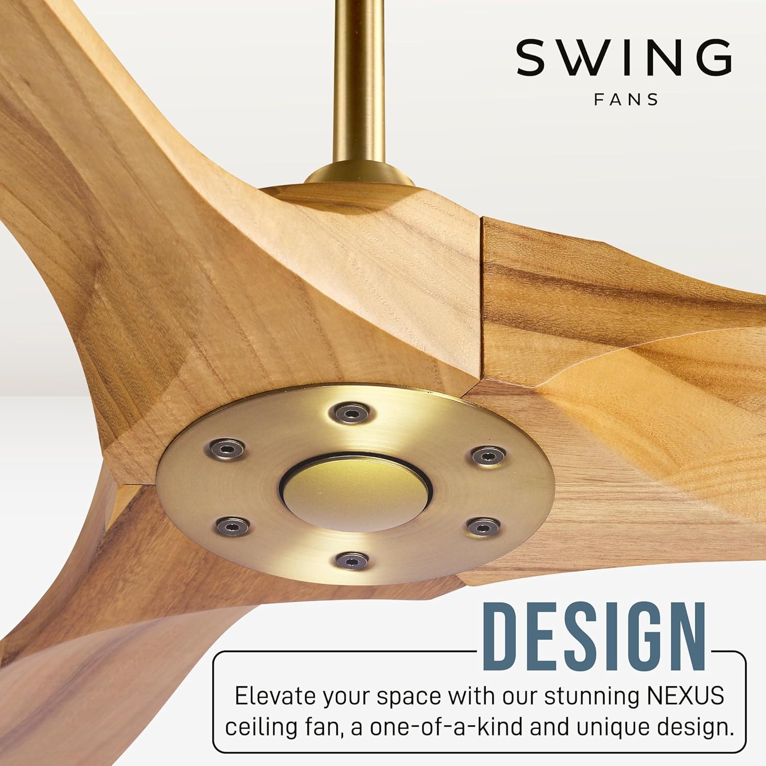 SWING NEXUS Ceiling Fan 54”: Oval End Paddle Design with Black, White, or Teak Blades and Black, Gold, or White Body, 6 Speeds, Bottom Cover with Remote Control & Timer - Amazing Gadgets Outlet