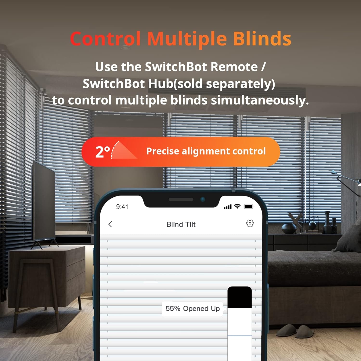 SwitchBot Blind Tilt Motorized Blinds - Smart Electric Blinds with Bluetooth Remote Control, Solar Powered, Light Sensing Control, Add Hub to Work with Alexa & Google Home - Amazing Gadgets Outlet