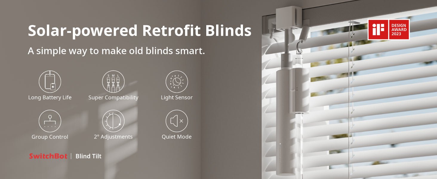 SwitchBot Blind Tilt Motorized Blinds - Smart Electric Blinds with Bluetooth Remote Control, Solar Powered, Light Sensing Control, Add Hub to Work with Alexa & Google Home - Amazing Gadgets Outlet