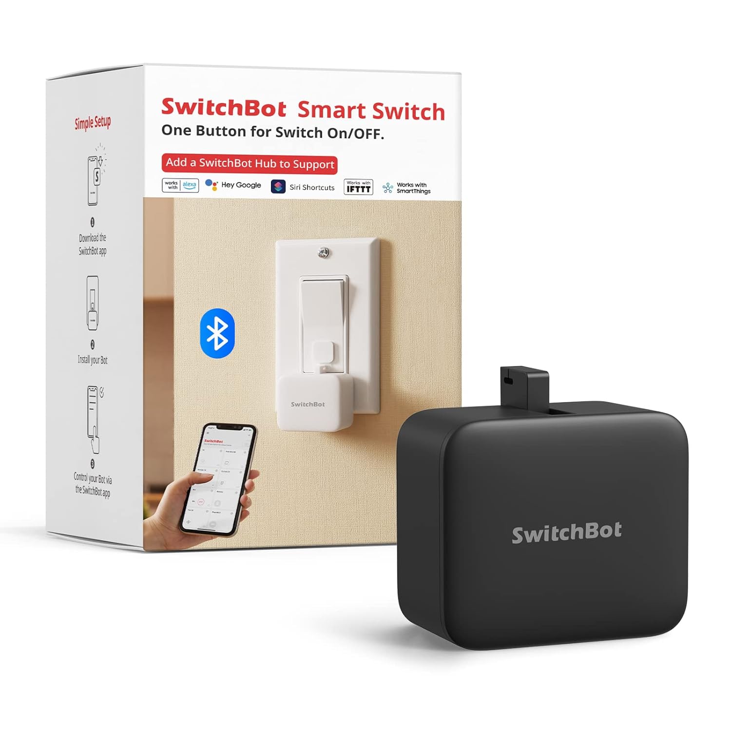 SwitchBot Smart Switch Button Pusher - Fingerbot for Automatic Light Switch, Timer and APP Bluetooth Remote Control, IFTTT When Paired with SwitchBot Hub (White), Packaging May Vary - Amazing Gadgets Outlet