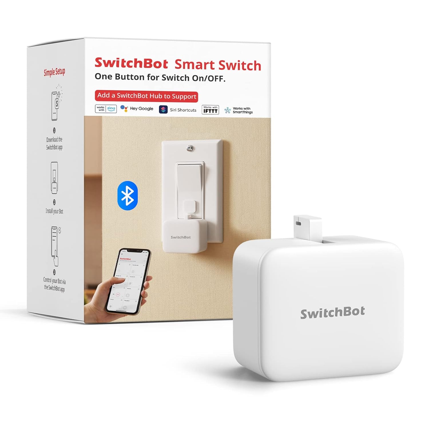 SwitchBot Smart Switch Button Pusher - Fingerbot for Automatic Light Switch, Timer and APP Bluetooth Remote Control, IFTTT When Paired with SwitchBot Hub (White), Packaging May Vary - Amazing Gadgets Outlet