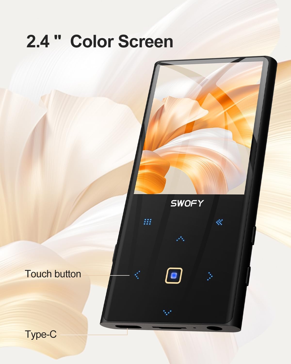 SWOFY Mp3 Player Bluetooth 5.0, 32GB HiFi Lossless Sound Digital Music Player with 2.4" Screen FM Radio Voice Recorder, Touch Button, Support up to 128GB, Black - Amazing Gadgets Outlet