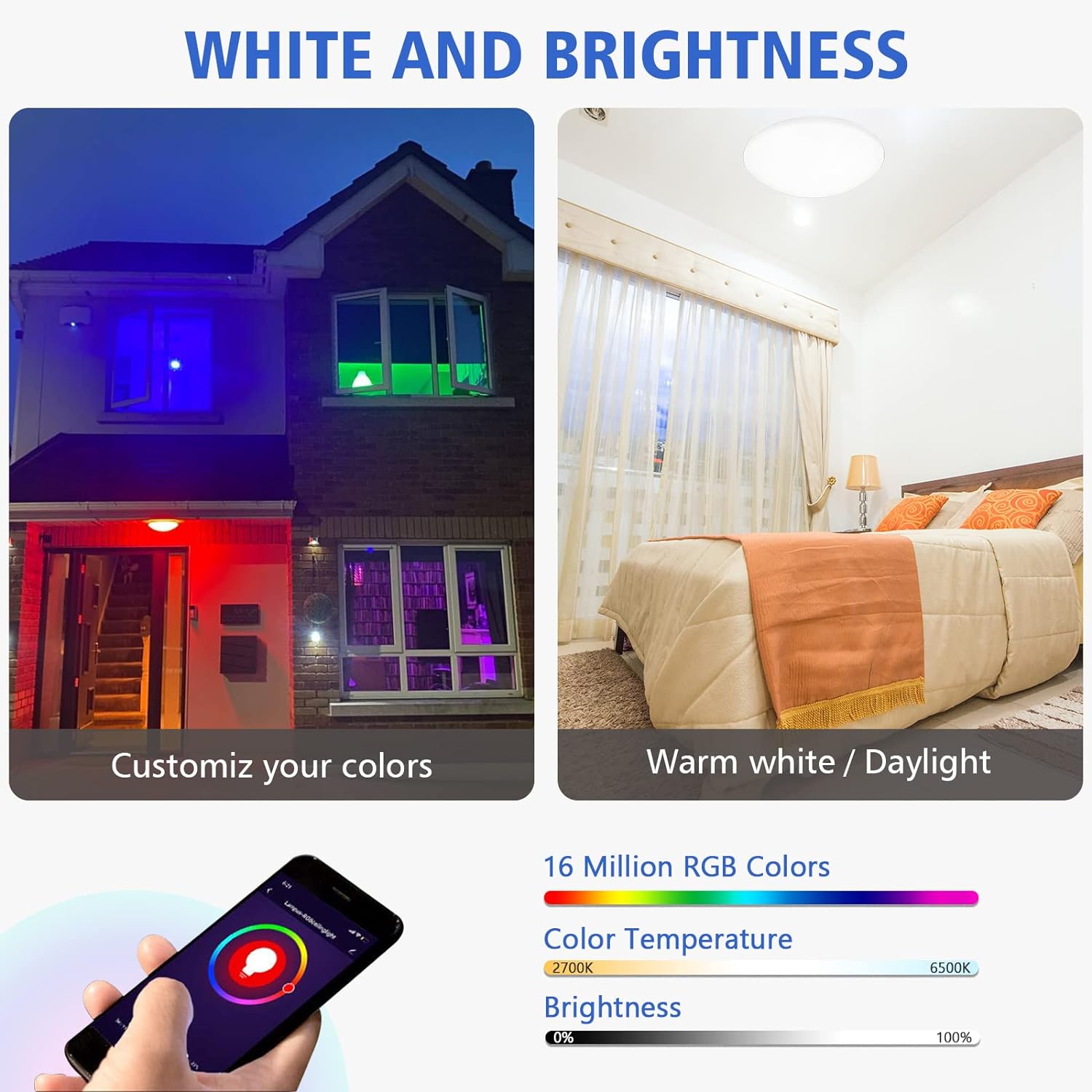 SYLSTAR Smart LED Ceiling Light 20W 1500lm, RGB+CW Color Ambiance, APP or Voice Control, Compatible with Alexa and Google Home, No Hub Required(2.4Gz WiFi + Bluetooth) - Amazing Gadgets Outlet