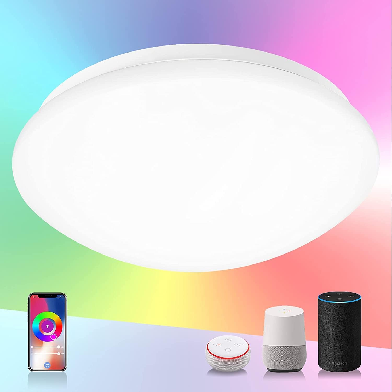 SYLSTAR Smart LED Ceiling Light 20W 1500lm, RGB+CW Color Ambiance, APP or Voice Control, Compatible with Alexa and Google Home, No Hub Required(2.4Gz WiFi + Bluetooth) - Amazing Gadgets Outlet