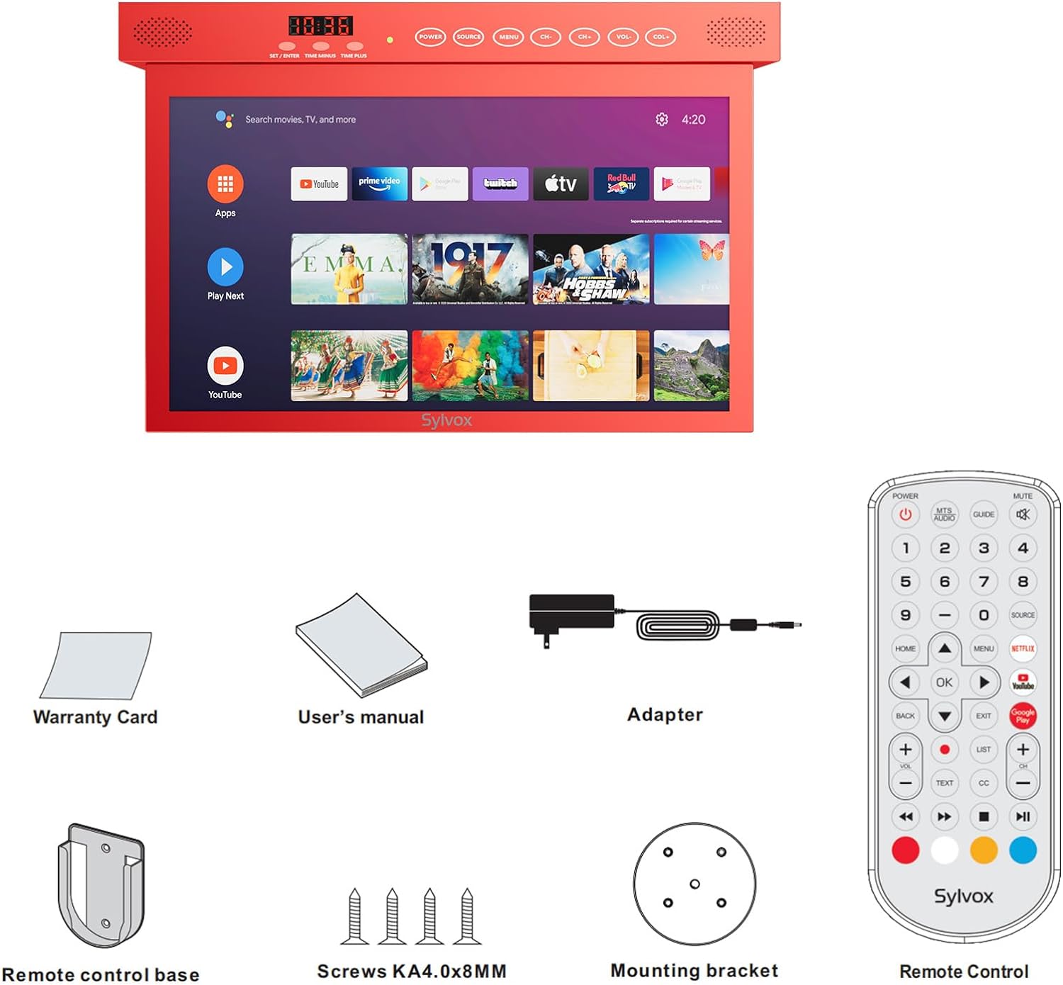 SYLVOX 15.6 inch Smart Kitchen TV, 1080P Under Cabinet TV Flip Down & Rotated, Android TV Built - in Timing Function Chromecast WiFi Bluetooth, Small TV for Kitchen, Bedroom, Campervan (Red)   Import  Single ASIN  Import  Multiple ASIN ×Product cus - Amazing Gadgets Outlet