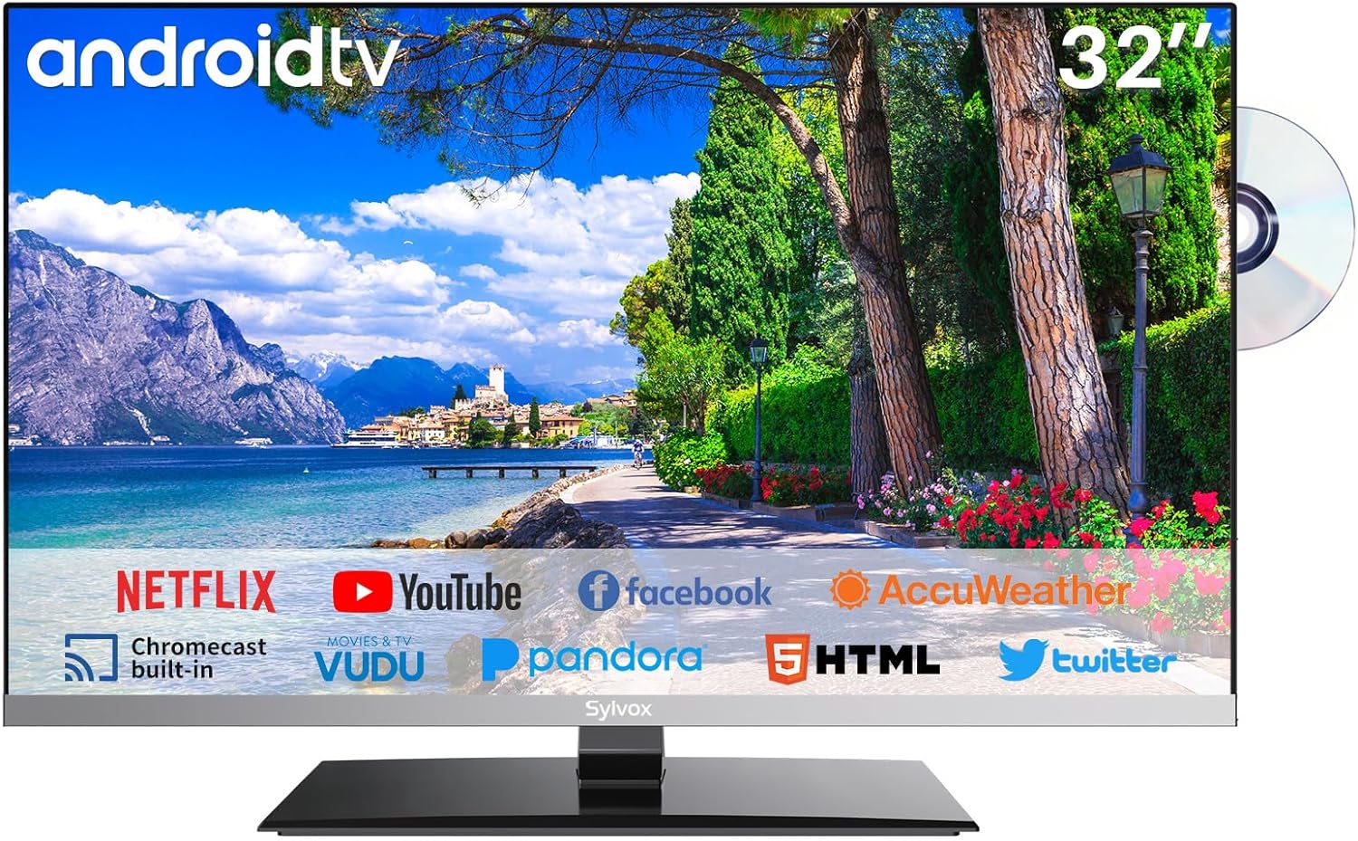 SYLVOX 22 inch Smart TV with DVD Player Built in, Google Play, Frameless RV TV 1080P FHD, WiFi Bluetooth, HDMI USB, Android 12V TV for Motorhomes, Caravans - Limo 2024 - Amazing Gadgets Outlet