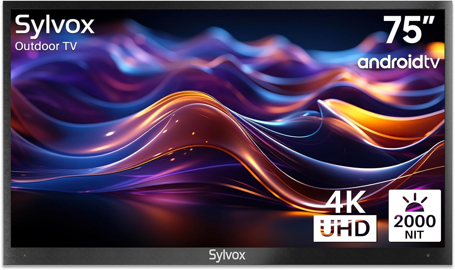 SYLVOX 75” Outdoor TV, 4K UHD Smart Outdoor Television 2000 nits High Brightness, IP55 Waterproof TV with Chromecast, Voice Assistant, Android Outside TV for Full Sun (Pool Pro Series) - Amazing Gadgets Outlet