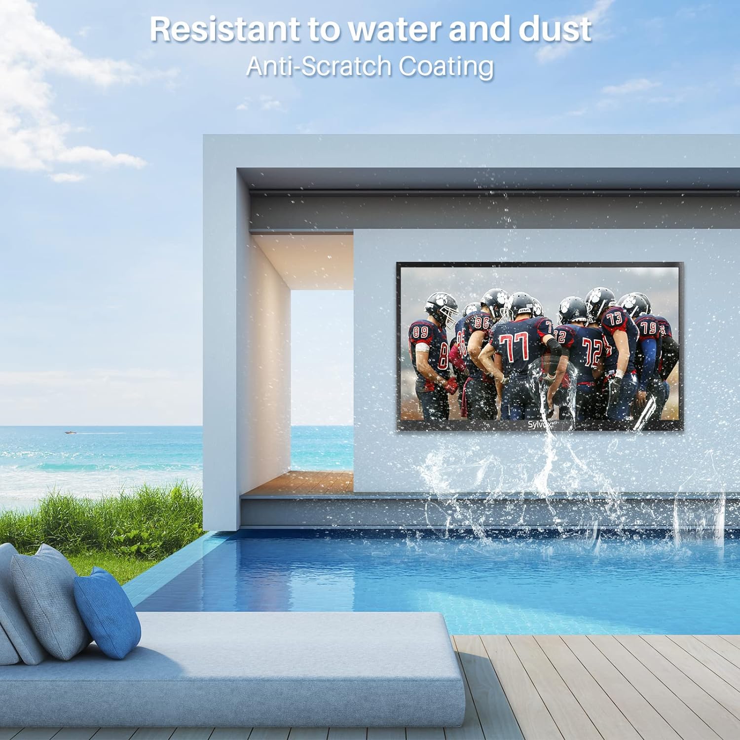 SYLVOX 75” Outdoor TV, 4K UHD Smart Outdoor Television 2000 nits High Brightness, IP55 Waterproof TV with Chromecast, Voice Assistant, Android Outside TV for Full Sun (Pool Pro Series) - Amazing Gadgets Outlet