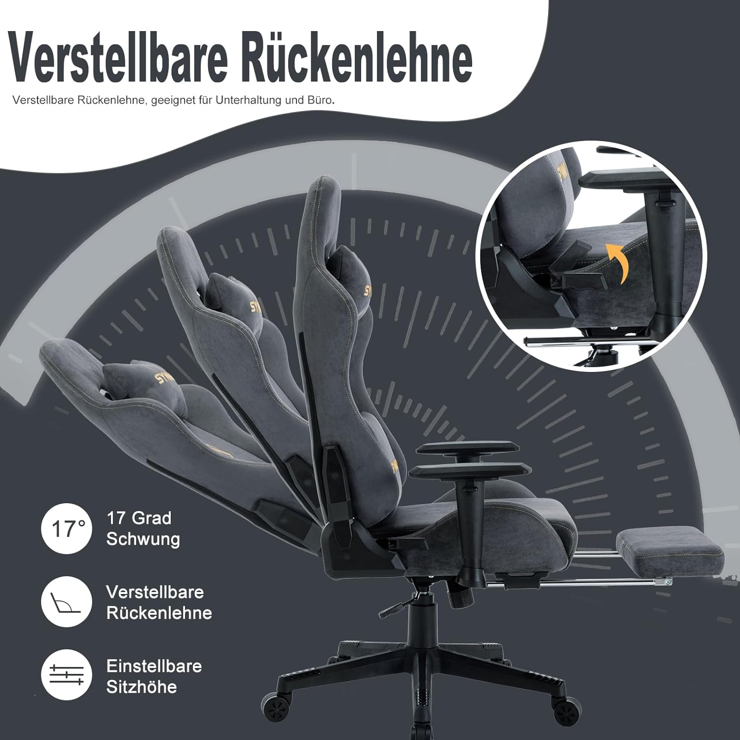 Symino Gaming Chair, Computer Chair with Footrest, Headrest and Lumbar Support, Ergonomic PC Chair, Height Adjustable Rotating Task Chairs, Gray - Amazing Gadgets Outlet