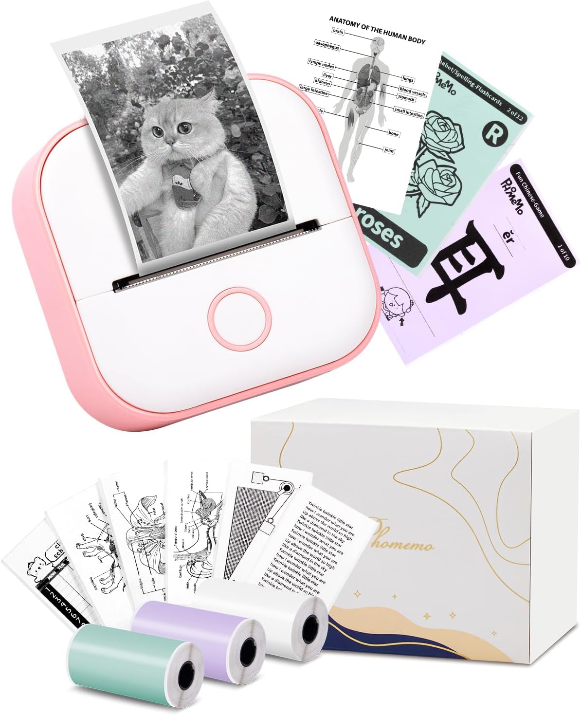 T02 Mini Printer - Bluetooth Inkless Instant Photo Printer, Small Thermal Pocket Sticker Printer, Portable Phone Picture Printer, for Kids Birthday, Children, White - Amazing Gadgets Outlet