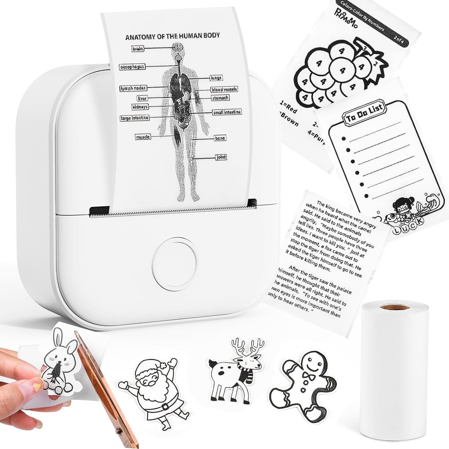 T02 Mini Printer - Bluetooth Inkless Instant Photo Printer, Small Thermal Pocket Sticker Printer, Portable Phone Picture Printer, for Kids Birthday, Children, White - Amazing Gadgets Outlet