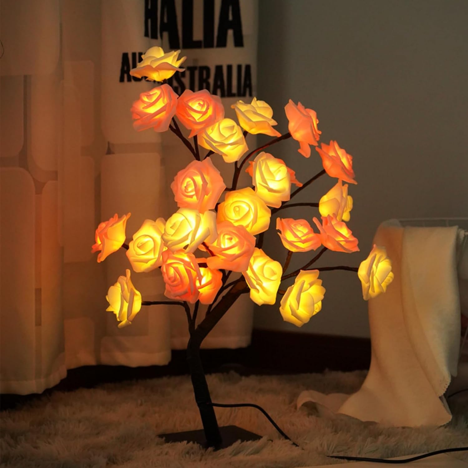 Table Lamp Rose Flower Desk Tree Lamp USB Operated Gift Tree Night Light Centerpiece Fairy Light for Mother's Father's Day Home Bedroom Valentines Easter Wedding Party Decor LED Desk Light (Pink) - Amazing Gadgets Outlet