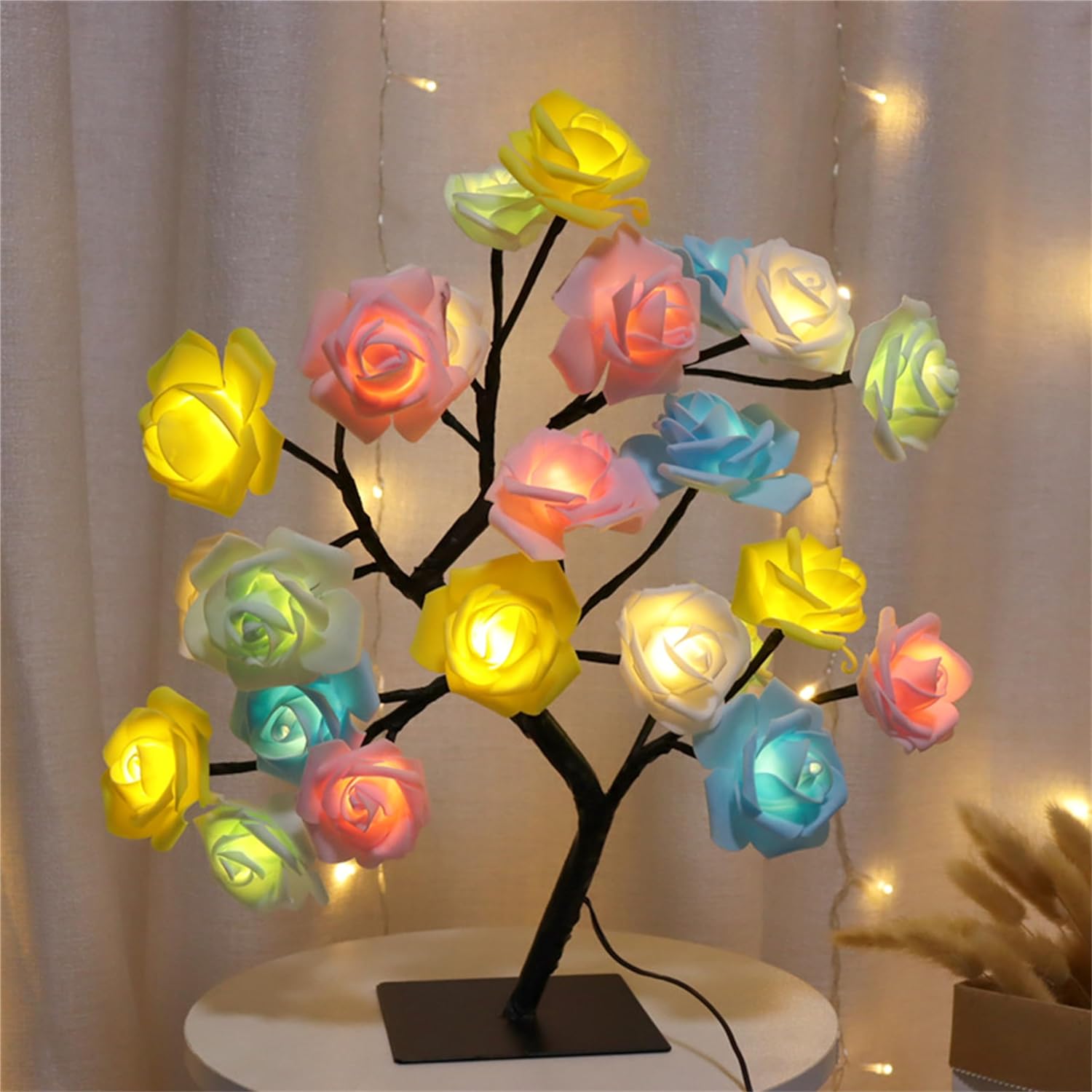 Table Lamp Rose Flower Desk Tree Lamp USB Operated Gift Tree Night Light Centerpiece Fairy Light for Mother's Father's Day Home Bedroom Valentines Easter Wedding Party Decor LED Desk Light (Pink) - Amazing Gadgets Outlet