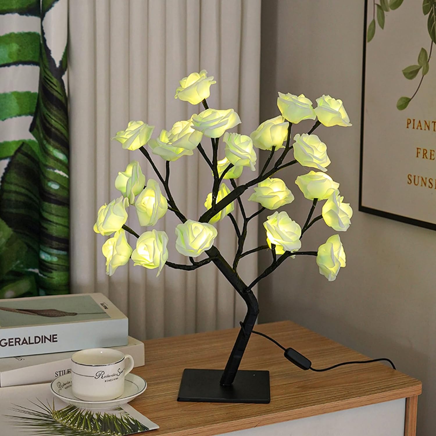 Table Lamp Rose Flower Desk Tree Lamp USB Operated Gift Tree Night Light Centerpiece Fairy Light for Mother's Father's Day Home Bedroom Valentines Easter Wedding Party Decor LED Desk Light (Pink) - Amazing Gadgets Outlet