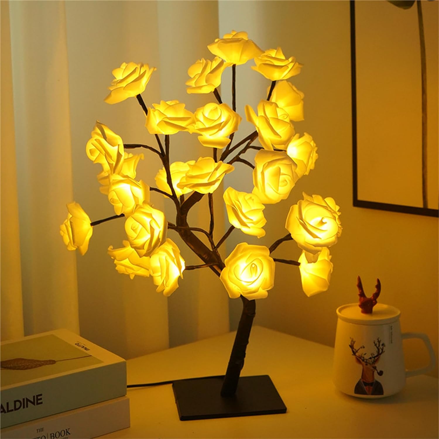 Table Lamp Rose Flower Desk Tree Lamp USB Operated Gift Tree Night Light Centerpiece Fairy Light for Mother's Father's Day Home Bedroom Valentines Easter Wedding Party Decor LED Desk Light (Pink) - Amazing Gadgets Outlet