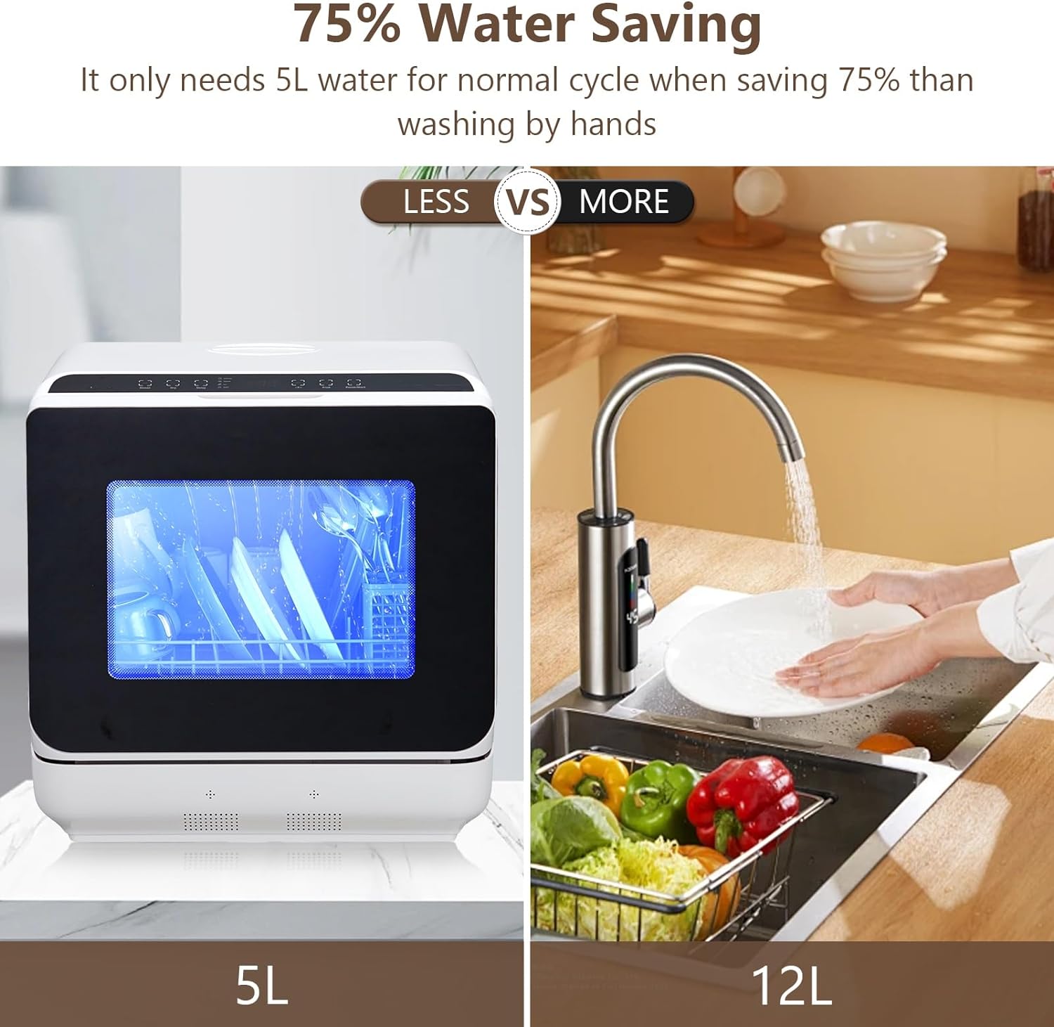 Table Top Dishwasher 5 Programs, Countertop Dishwasher with 5L Water Tank, Mini Dishwasher Touch Control, LED Display, Delay Start, Dual Water Supply and Fruit Wash Mode 850W - Amazing Gadgets Outlet