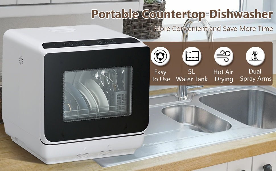 Table Top Dishwasher 5 Programs, Countertop Dishwasher with 5L Water Tank, Mini Dishwasher Touch Control, LED Display, Delay Start, Dual Water Supply and Fruit Wash Mode 850W - Amazing Gadgets Outlet