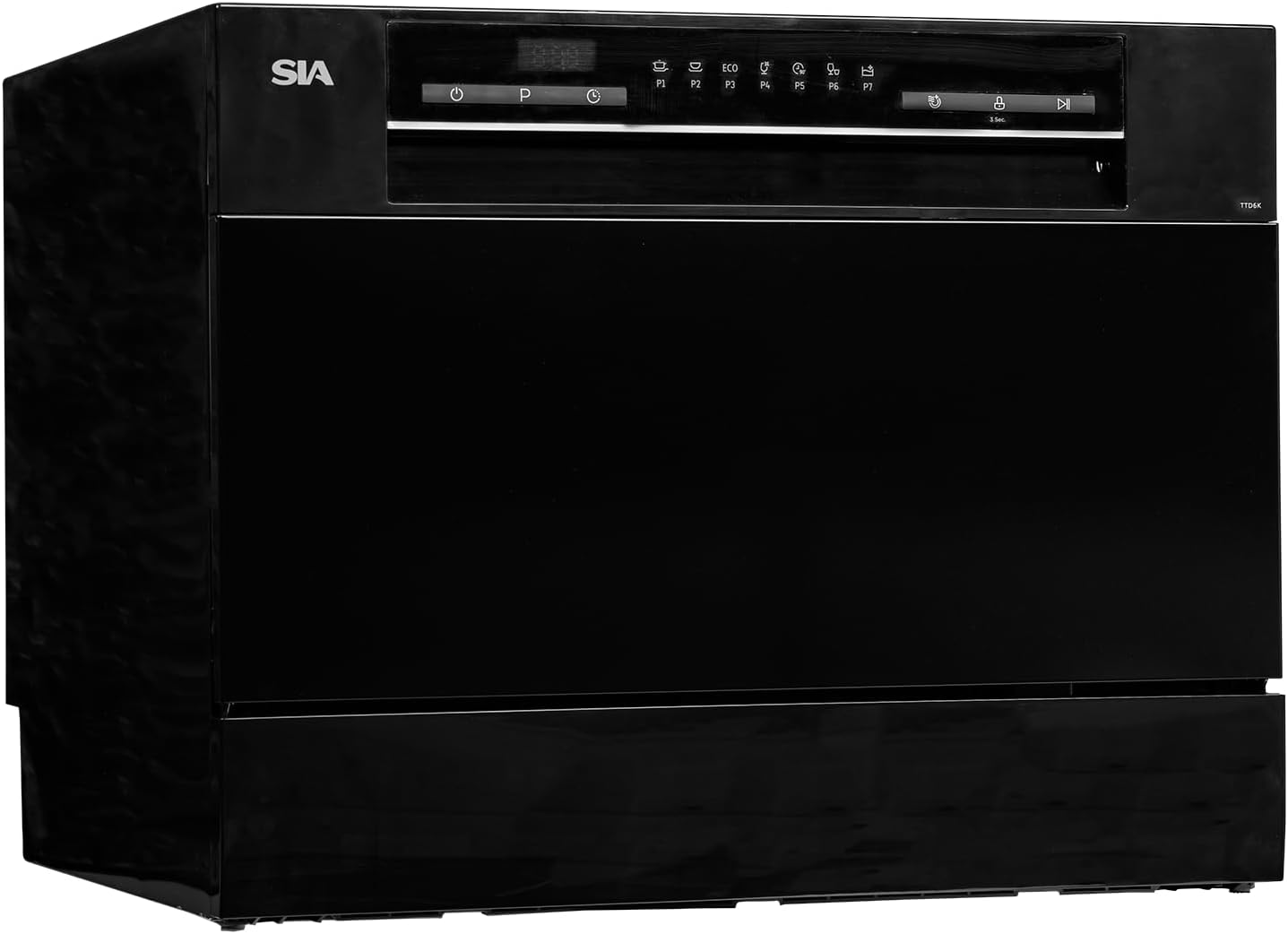 Table Top Dishwasher In Black, 6 Places 6 Programmes LED Display 24 Hour Delay Start W55 x D50 x H43.8cm - SIA TTD6K - Amazing Gadgets Outlet