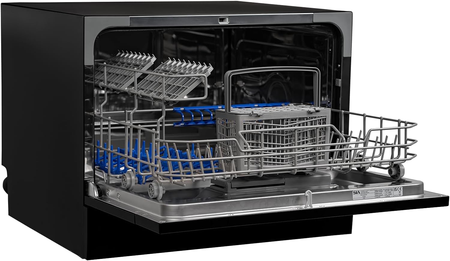 Table Top Dishwasher In Black, 6 Places 6 Programmes LED Display 24 Hour Delay Start W55 x D50 x H43.8cm - SIA TTD6K - Amazing Gadgets Outlet
