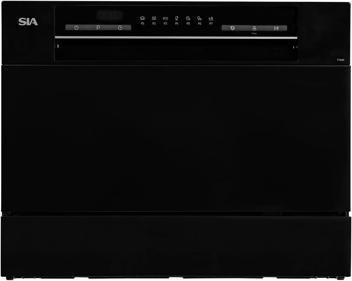 Table Top Dishwasher In Black, 6 Places 6 Programmes LED Display 24 Hour Delay Start W55 x D50 x H43.8cm - SIA TTD6K - Amazing Gadgets Outlet