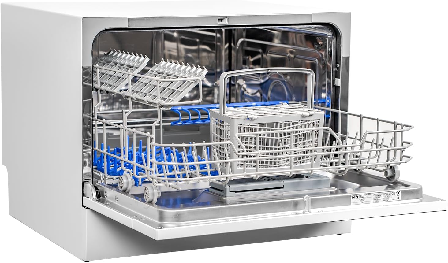 Table Top Dishwasher In White, 6 Places 6 Programmes LED Display 24 Hour Delay Start W55 x D50 x H43.8cm - SIA TTD6W - Amazing Gadgets Outlet