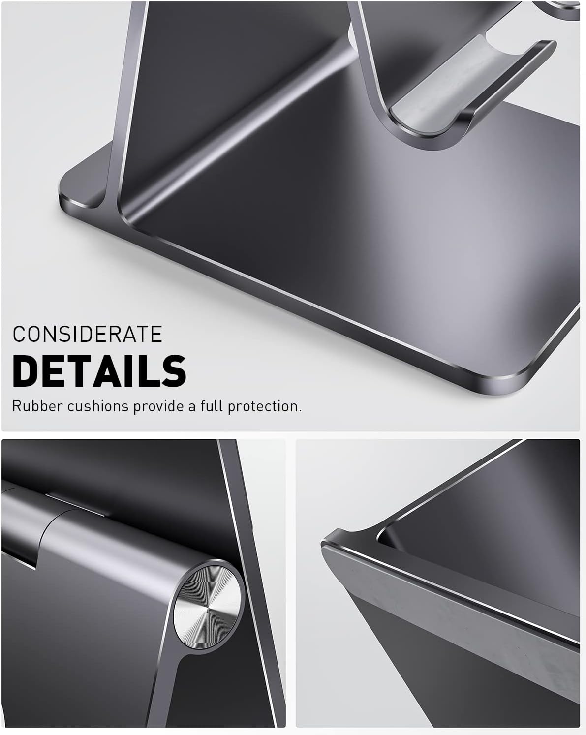 Tablet Stand Maxonar Adjustable iPad Stand for Desk Stable Aluminum Alloy Holder Base Compatible with iPad 10/iPad Air 5/4/M2 iPad Pro 2022/iPad Mini6 Galaxy Z Fold5 Galaxy Tab S9 iPhone15 Kindle - Grey - Amazing Gadgets Outlet