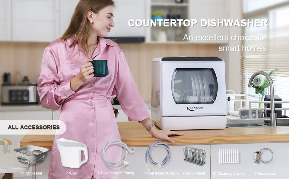 Tabletop Dishwasher, Keenstone Countertop Dishwasher Portable with 5 Washing Programs, 360 - Degree Dual Spray, Mini Dishwasher for Apartment, Dorm - Amazing Gadgets Outlet