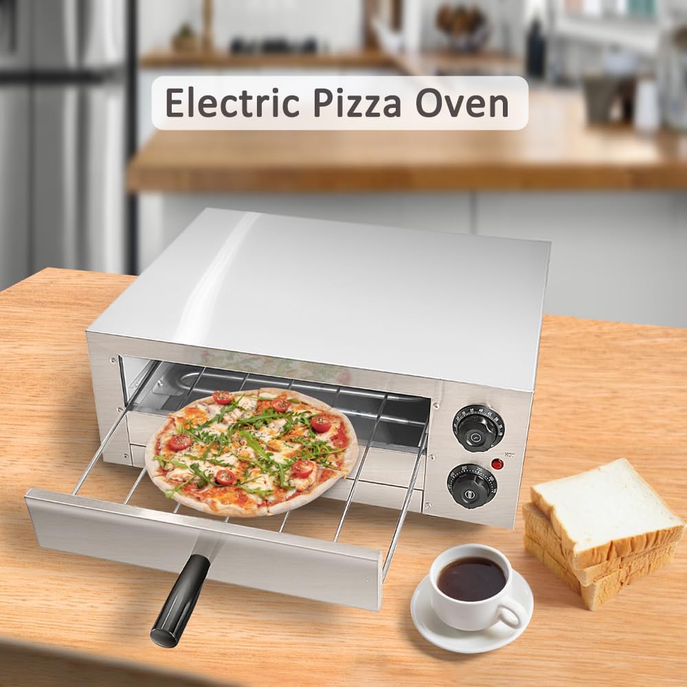 TAIMIKO Electric Pizza Oven Maker single Deck Kitchen Commercial Baking Catering With Timer,Stainless Steel (14 inch) - Amazing Gadgets Outlet