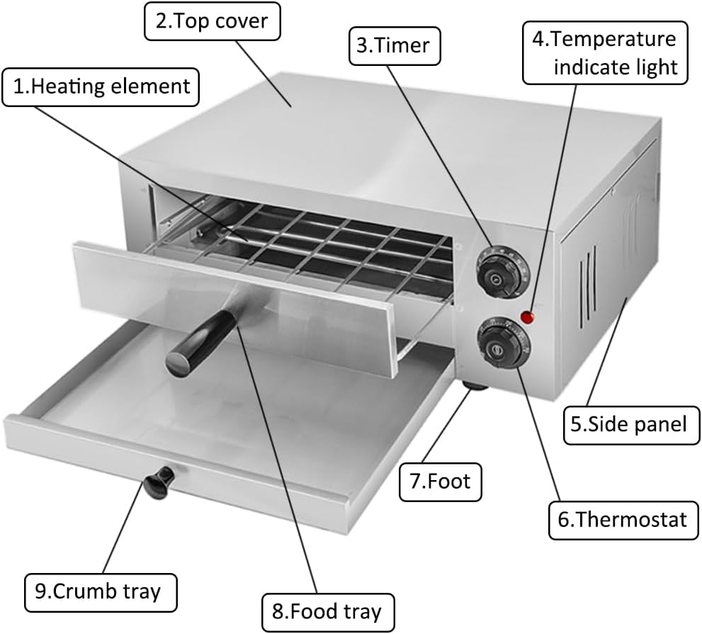 TAIMIKO Electric Pizza Oven Maker single Deck Kitchen Commercial Baking Catering With Timer,Stainless Steel (14 inch) - Amazing Gadgets Outlet