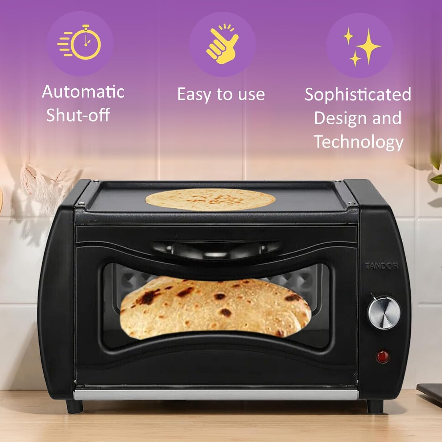 Tandoor Mini Oven Lahmacun Pizza Naan Chapati Bread Maker - Electric Tandoor, Black - Amazing Gadgets Outlet