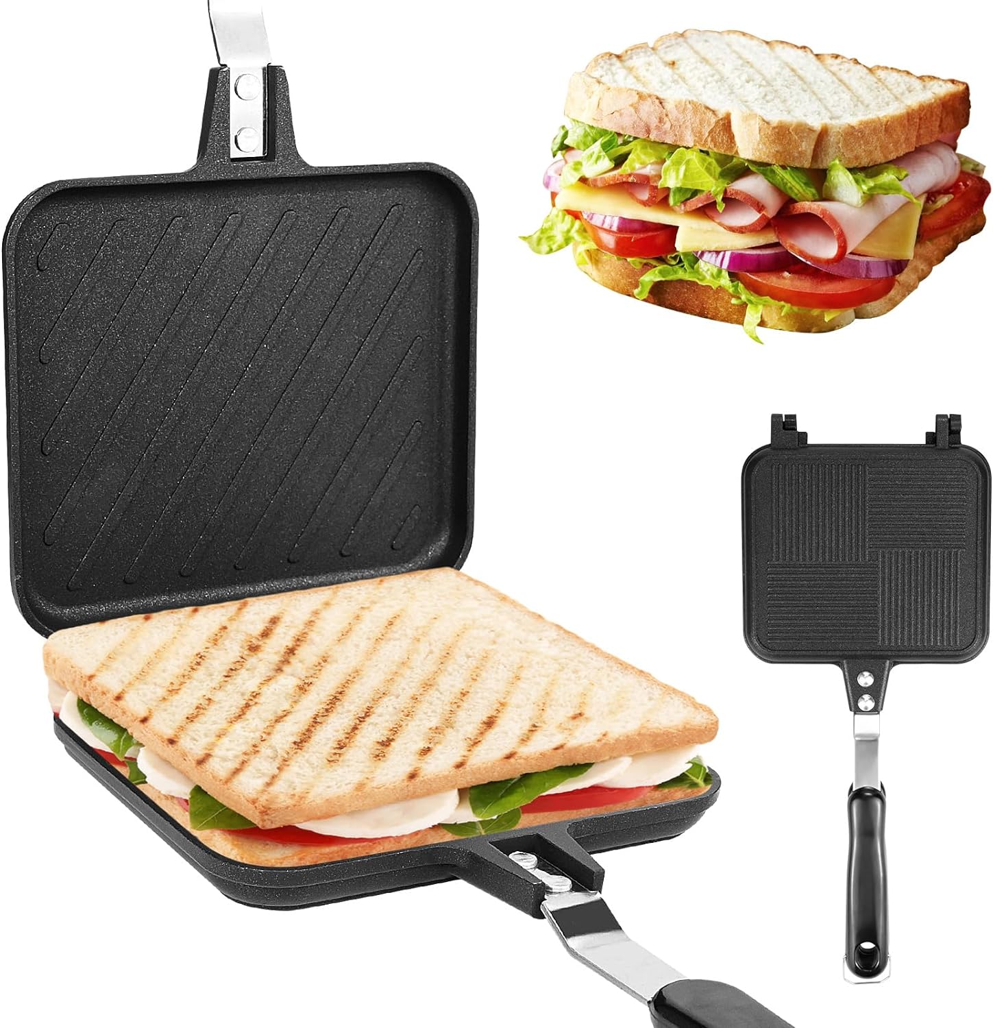 TANGHSE Toasted Sandwish Maker Non - Stick, Sandwich Panini Press & Toastie Maker, Double Sided Stovetop Toasted Maker Baking Pan, Grilled Cheese Maker with Handles for Breakfast Home Outdoors Camping - Amazing Gadgets Outlet