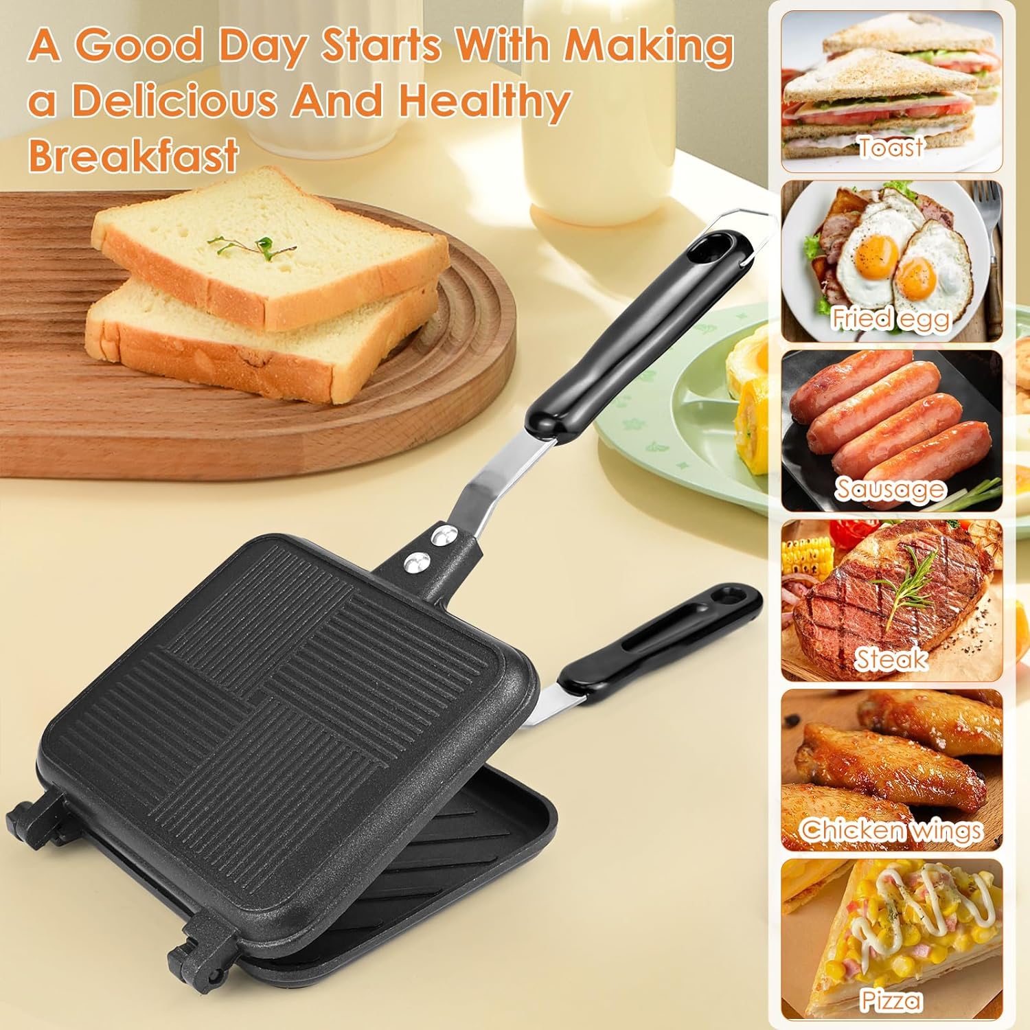 TANGHSE Toasted Sandwish Maker Non - Stick, Sandwich Panini Press & Toastie Maker, Double Sided Stovetop Toasted Maker Baking Pan, Grilled Cheese Maker with Handles for Breakfast Home Outdoors Camping - Amazing Gadgets Outlet