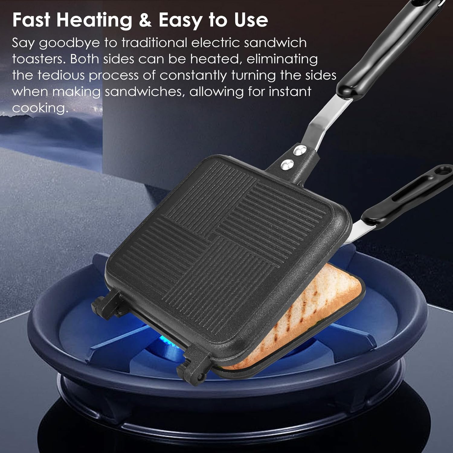 TANGHSE Toasted Sandwish Maker Non - Stick, Sandwich Panini Press & Toastie Maker, Double Sided Stovetop Toasted Maker Baking Pan, Grilled Cheese Maker with Handles for Breakfast Home Outdoors Camping - Amazing Gadgets Outlet