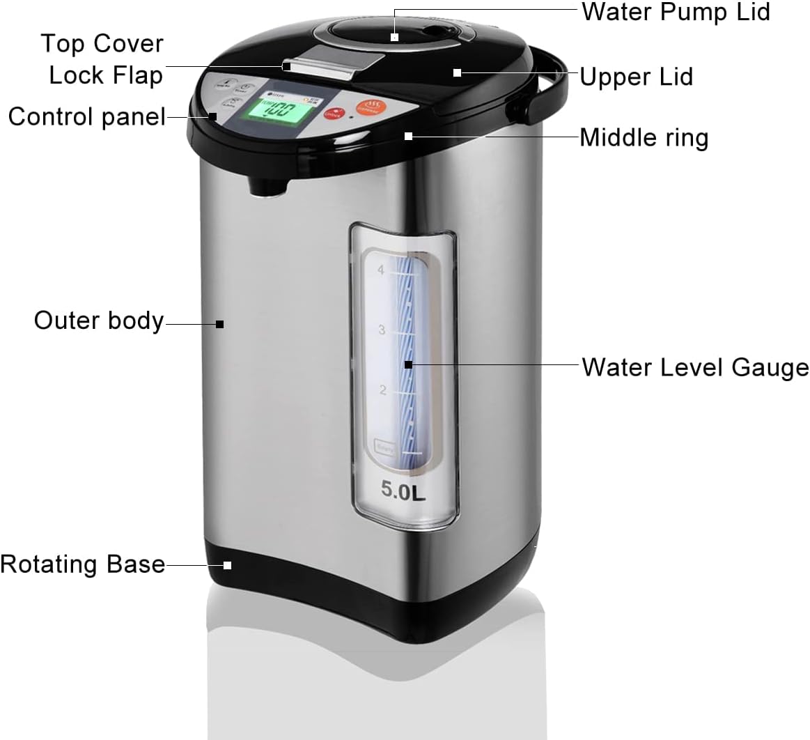 TANGZON 5L Instant Hot Water Dispenser, Thermal Stainless Steel Water Boiler with 5 Temperature Settings, 24H Timer, Auto Re - Boil & Rotatable Base, Electric Instant Kettle for Home Office Brewing - Amazing Gadgets Outlet