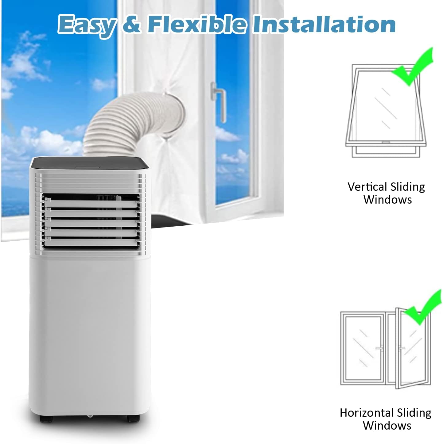 TANGZON 7000/9000BTU Portable Air Conditioner, 4 in 1 Air Cooler, Dehumidifier, 2 Speeds Fan with 24H Timer, Sleep Mode, Remote Control, LED Display & Window Kit for Home Office (9000BTU, White+Black) - Amazing Gadgets Outlet