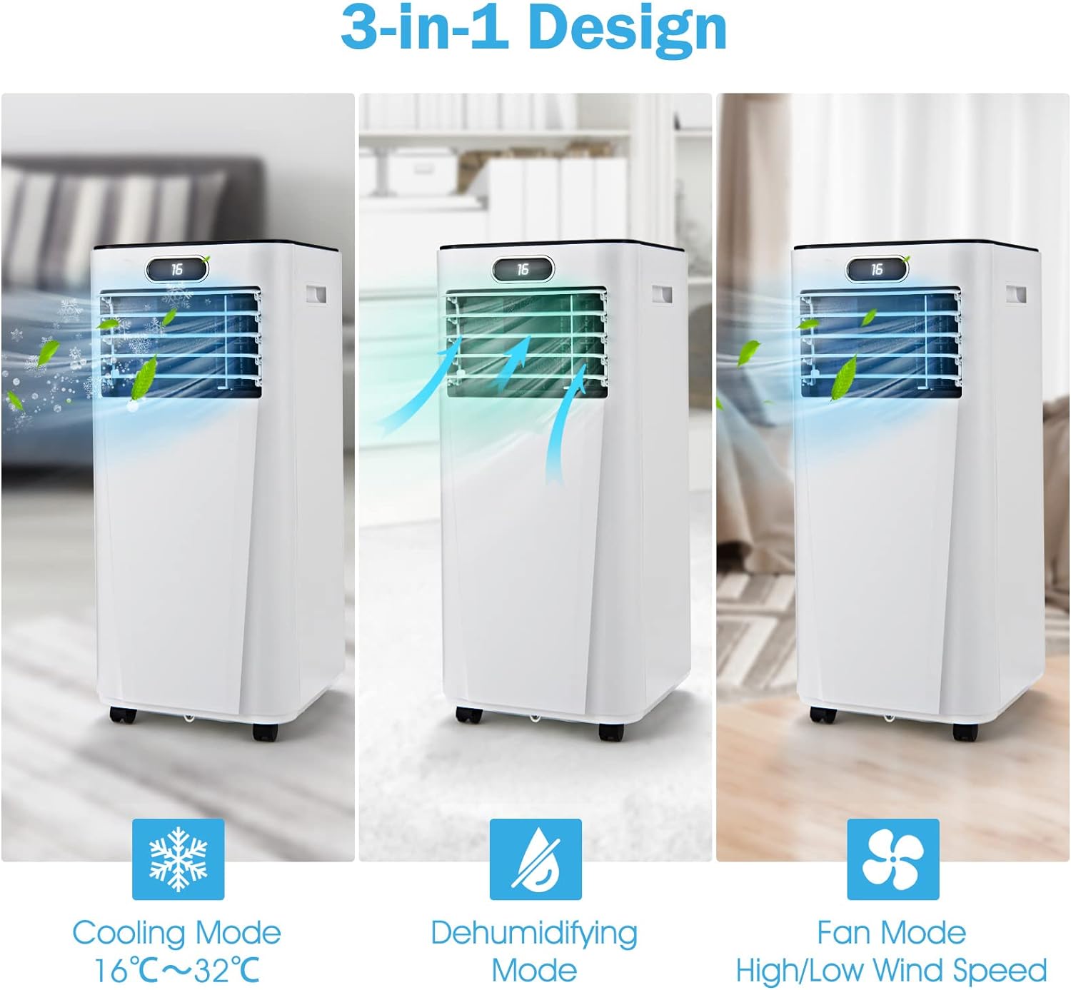 TANGZON 7000/9000BTU Portable Air Conditioner, 4 - in - 1 Mobile Air Cooler, Dehumidifier, 2 Speeds Fan with Sleep Mode, WiFi Smart APP, 24H Timer, Remote Control & LED Display (9000BTU, with WiFi) - Amazing Gadgets Outlet