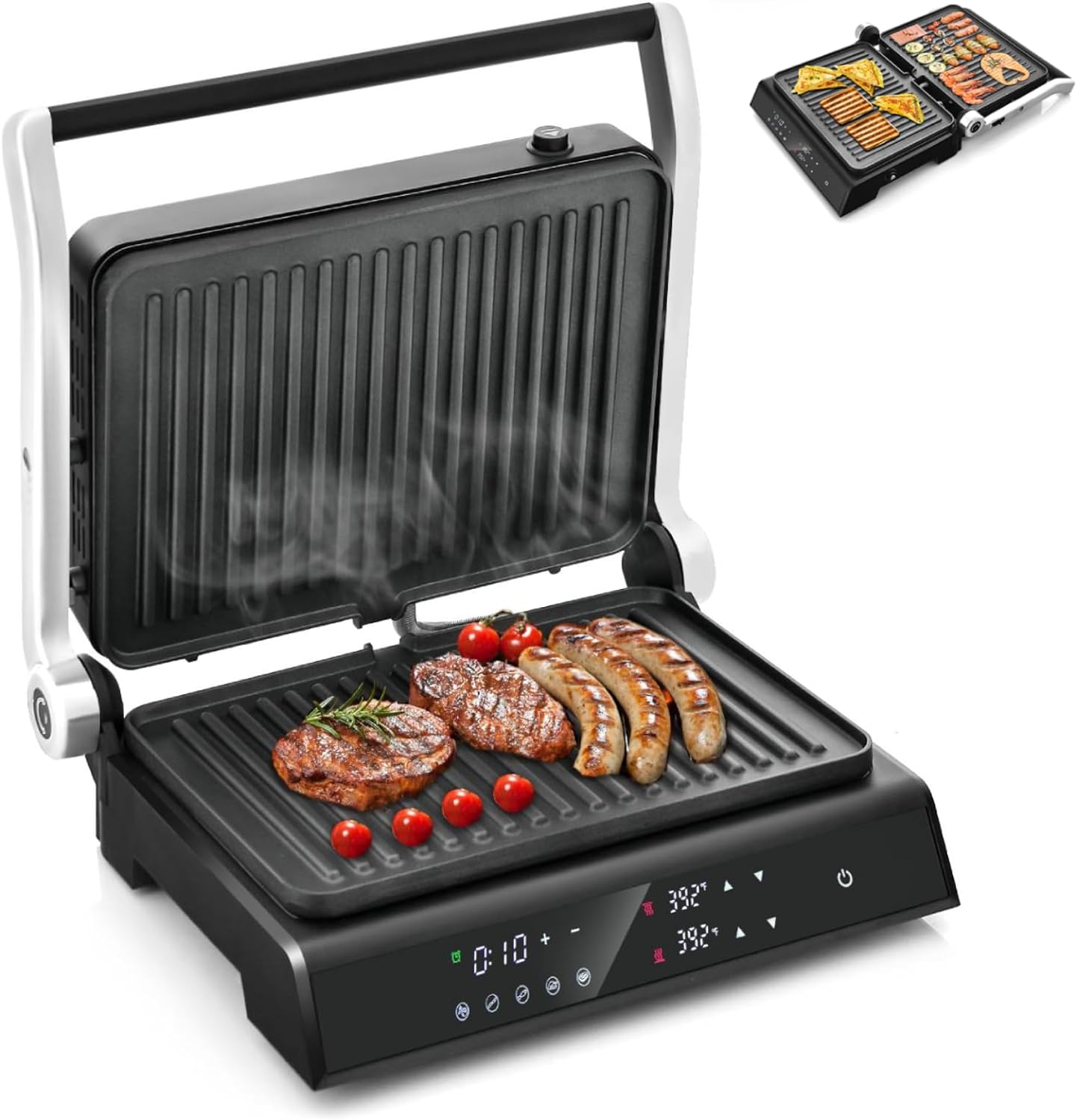 TANGZON Electric Fold - out Non - Stick Grill, LED Touch Gourmet Sandwich Maker Panini Press with 2 Detachable Plates & Adjustable Temperature, BBQ Griils Countertop Breakfast Hotplate (Bakelite Top) - Amazing Gadgets Outlet