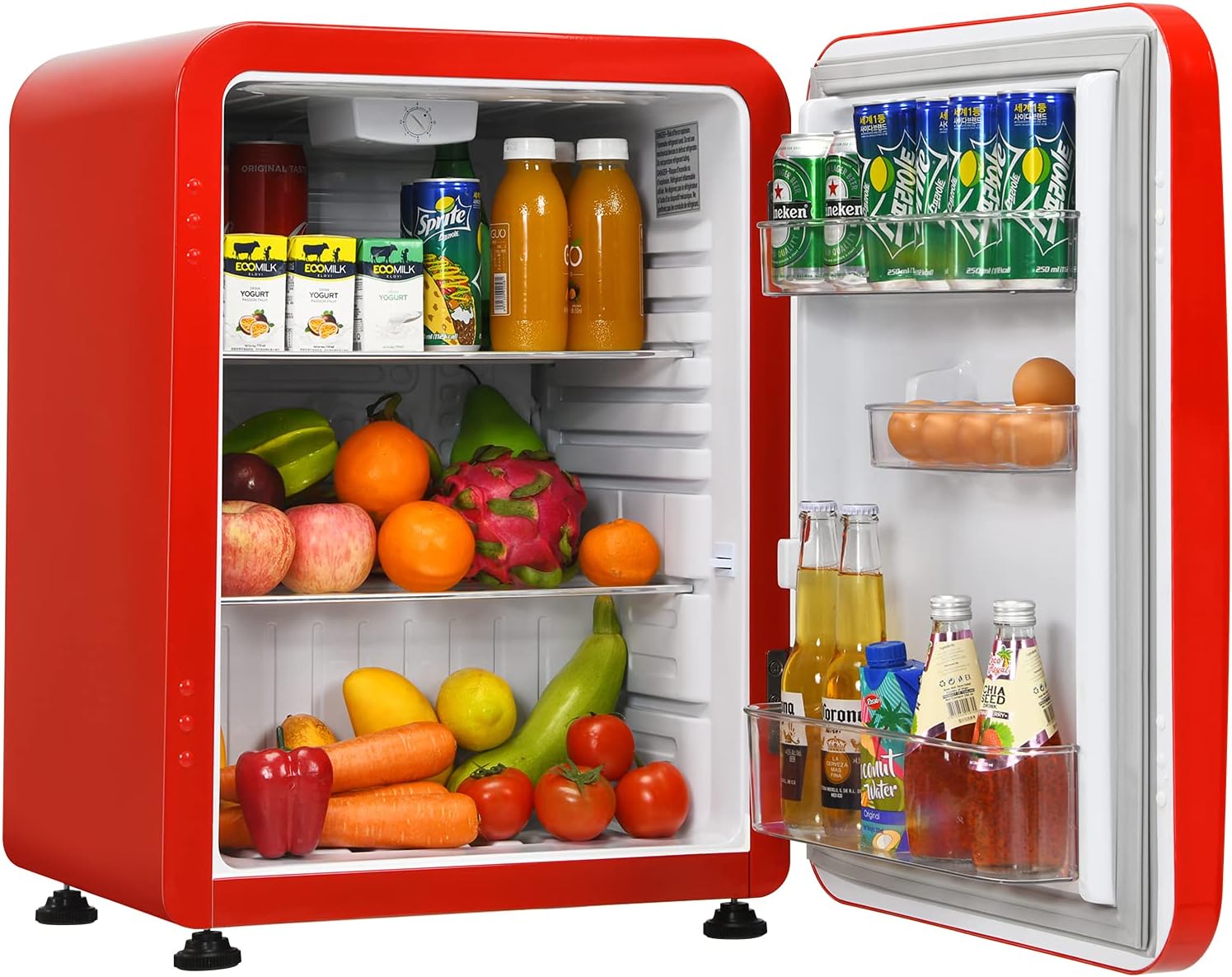 TANGZON Mini Fridge, 42L/68L Compact Portable Refrigerator with Auto Defrost, Reversible Hinged Door, Adjustable Temperature and Glass Shelf, Table Top Cooler for Home, Office & Dorm (42L, Red) - Amazing Gadgets Outlet