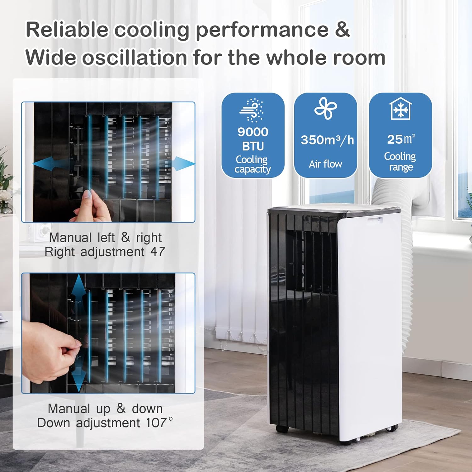 TANGZON Portable Air Conditioner 9000 BTU, 4 - in - 1 Mobile Air Cooler, Dehumidifier, 2 Speeds Cooling Fan with WiFi Smart APP, Sleep Mode, 24H Timer, Remote Control & Digital Display (White + Black) - Amazing Gadgets Outlet