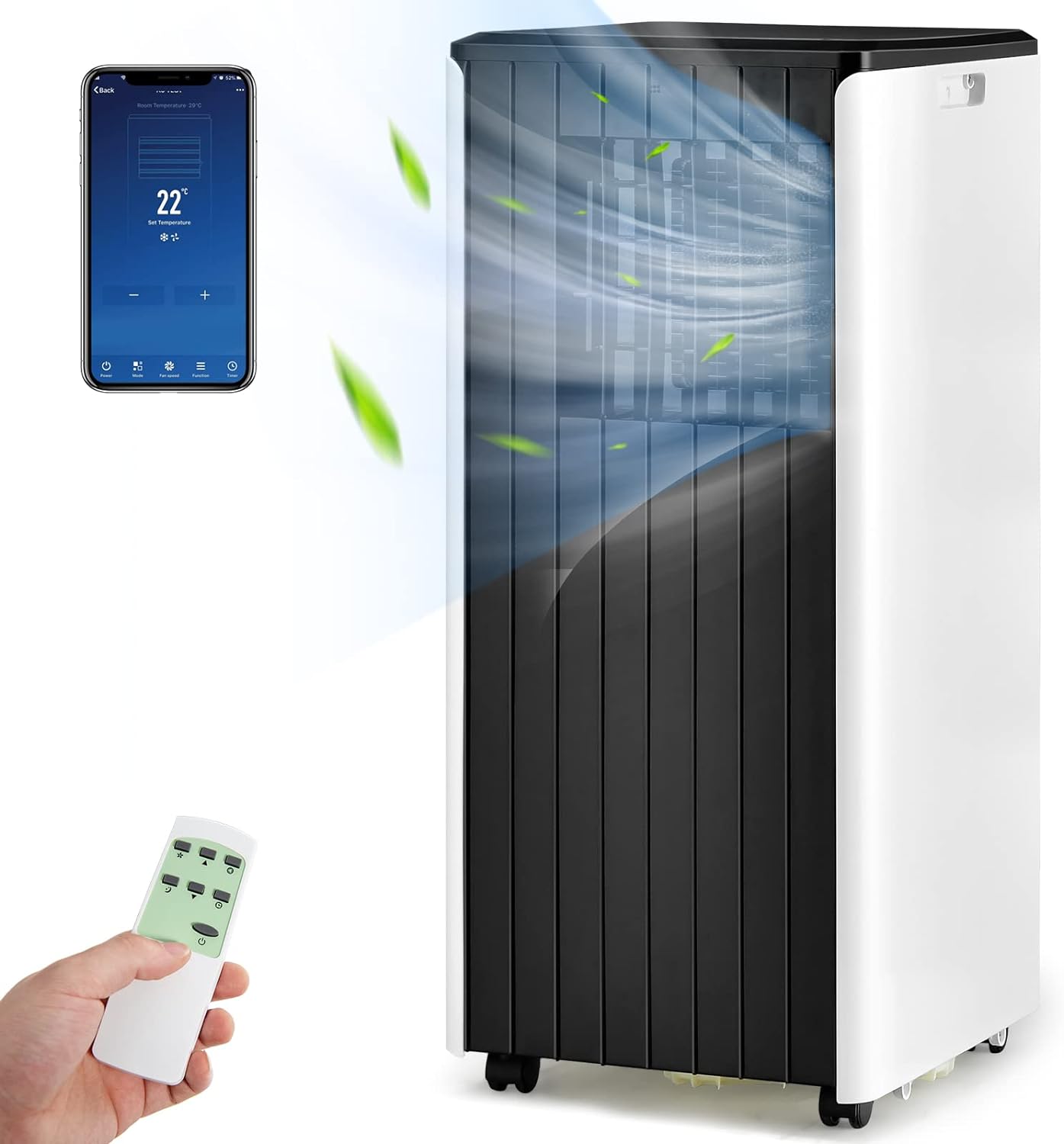 TANGZON Portable Air Conditioner 9000 BTU, 4 - in - 1 Mobile Air Cooler, Dehumidifier, 2 Speeds Cooling Fan with WiFi Smart APP, Sleep Mode, 24H Timer, Remote Control & Digital Display (White + Black) - Amazing Gadgets Outlet