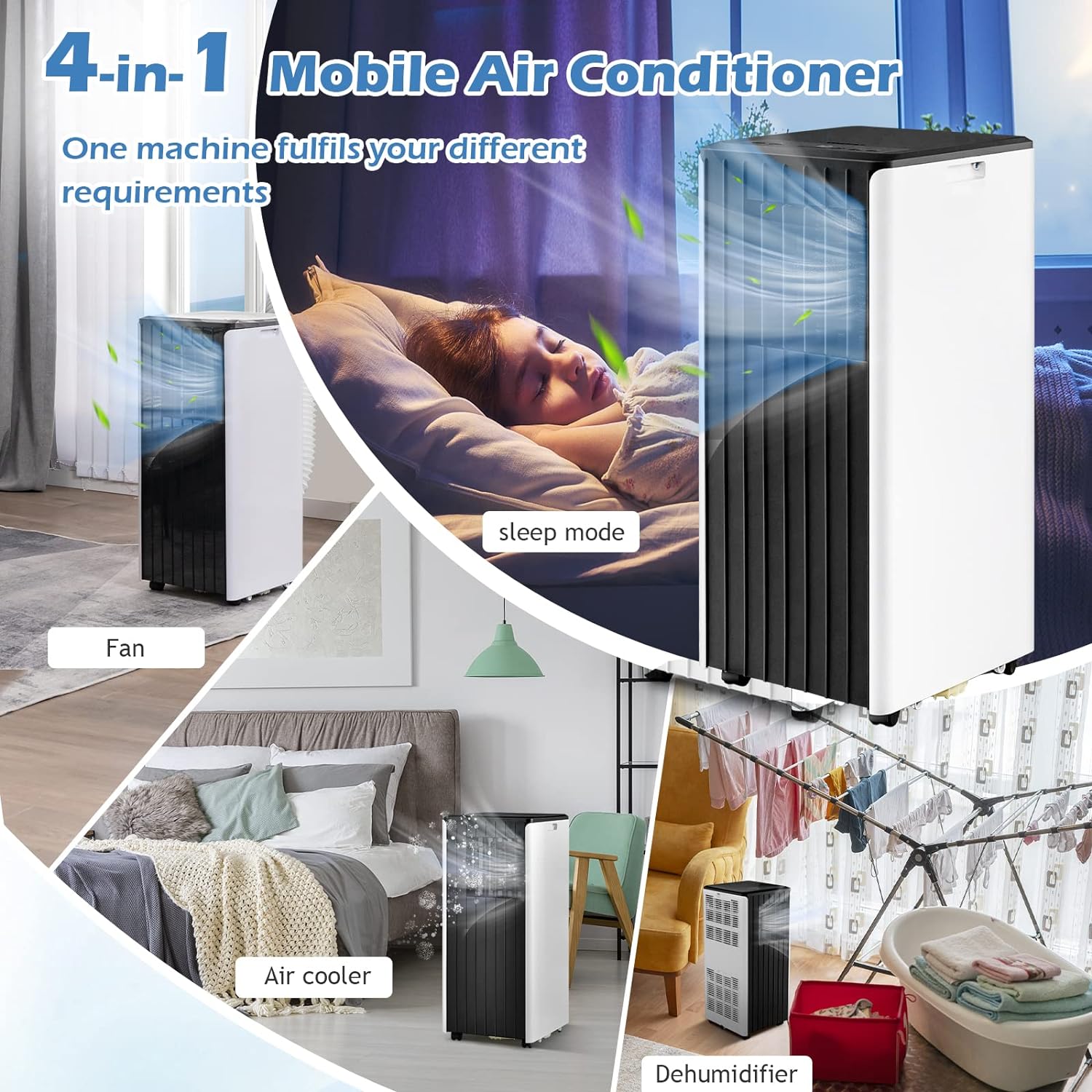 TANGZON Portable Air Conditioner 9000 BTU, 4 - in - 1 Mobile Air Cooler, Dehumidifier, 2 Speeds Cooling Fan with WiFi Smart APP, Sleep Mode, 24H Timer, Remote Control & Digital Display (White + Black) - Amazing Gadgets Outlet