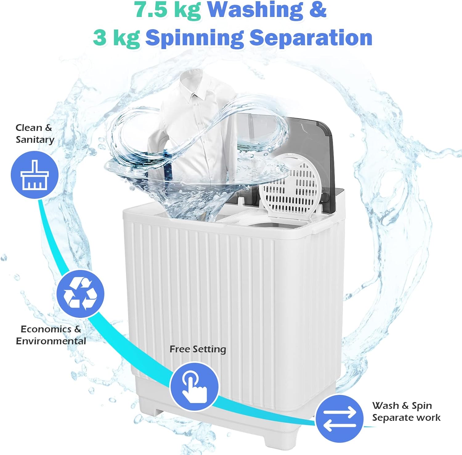 TANGZON Twin Tub Washing Machine, 10.5/8.5/4.5KG Portable Washer and Spin Dryer Combo with Timer Control, Compact Washer for Camping Dorm Caravan RV, 7.5/6.5/3.5KG Washer 3/2/1KG Drying (10.5KG, Grey) - Amazing Gadgets Outlet