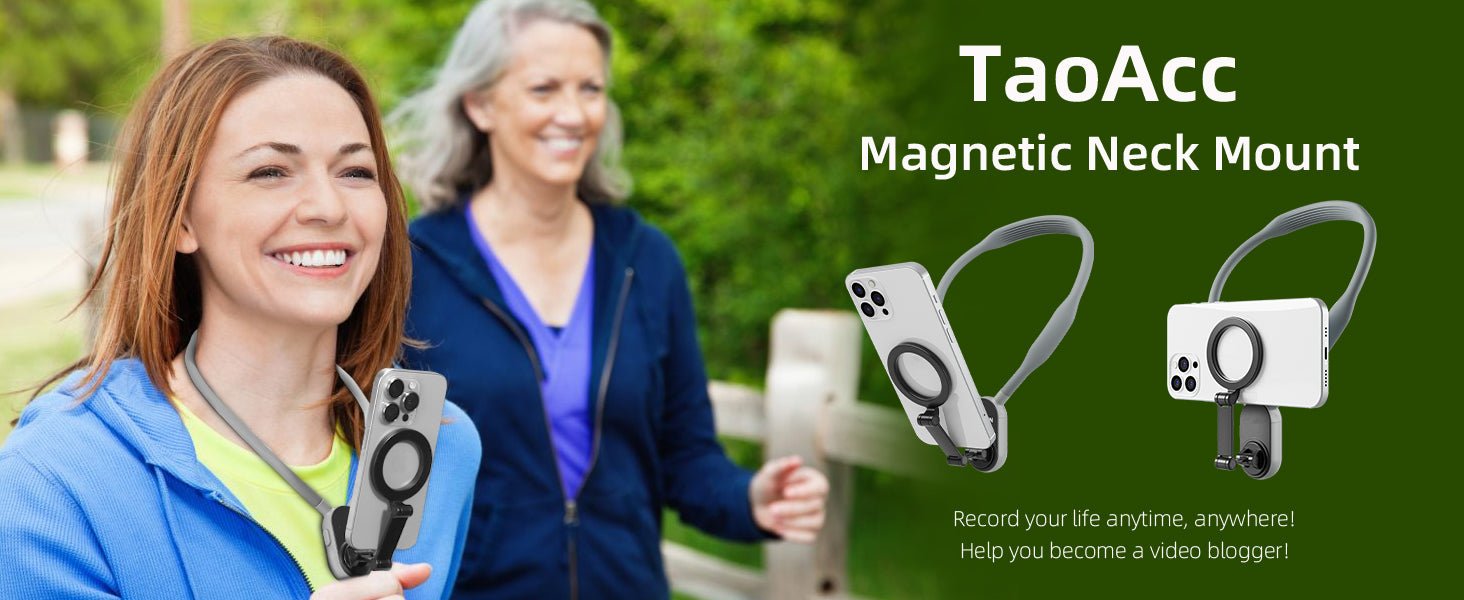TaoAcc Magnetic Neck Mount for Phones | Mobile Holder POV Mobile Phone Holder | Neck Phone Holder | Magsafe Neck Phone Holder for POV Vlog iPhone Android Phones (Grey) - Amazing Gadgets Outlet