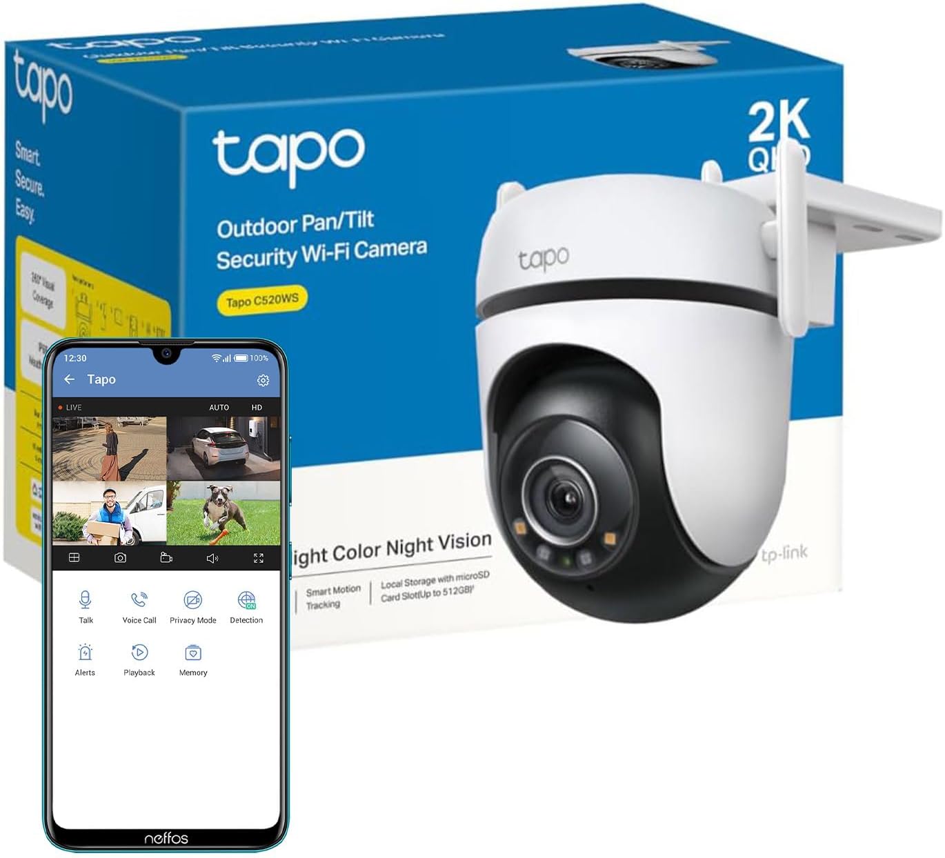 Tapo 2K Pan/Tilt Wireless Outdoor Security Camera, IP66 Weatherproof, AI Detection,360° Visual Coverage,Starlight Colour Night Vision,Cloud &Local Storage,Works with Alexa&Google Home (Tapo C520WS) - Amazing Gadgets Outlet