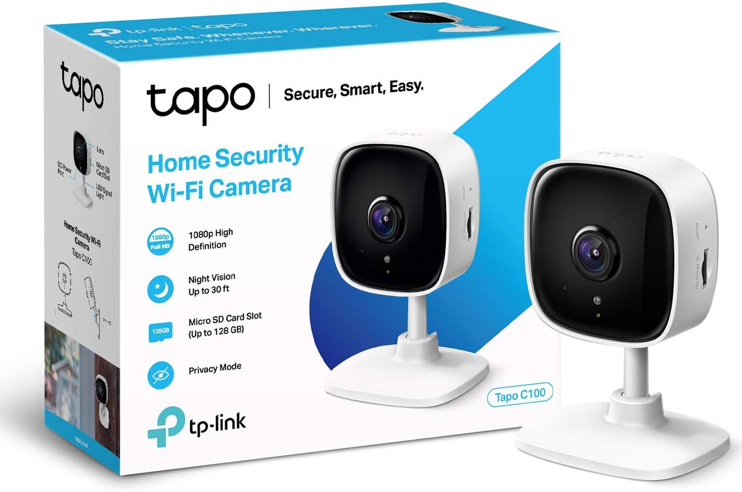 Tapo Mini Smart Security Camera, Indoor CCTV, Works with Alexa & Google Home,1080p, 2 - Way Audio, Night Vision, SD Storage,Baby Crying/Motion Detection Device Sharing (Tapo C100),Packaging may vary - Amazing Gadgets Outlet