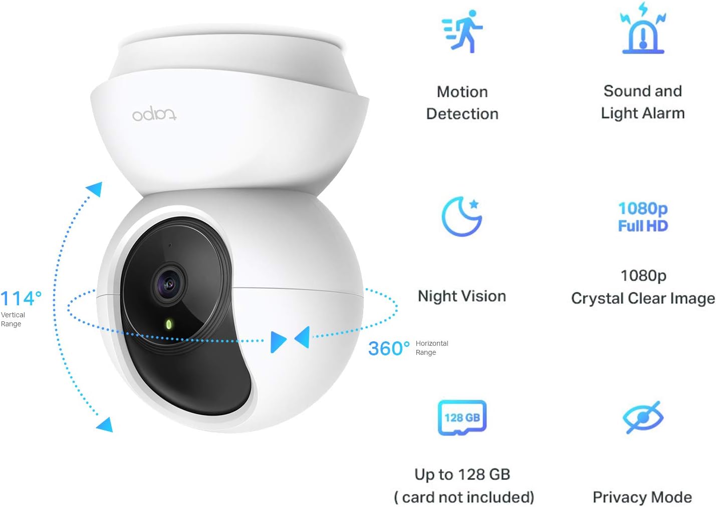 Tapo Pan/Tilt Smart Security Camera, Baby Monitor, Indoor CCTV, 360° Rotational Views, Works with Alexa&Google Home, No Hub Required, 1080p, 2 - Way Audio, Night Vision, SD Storage, Device Sharing(TC70) - Amazing Gadgets Outlet